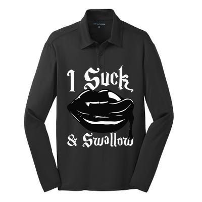 I Suck And Swallow Sexy Vampire Fangs Halloween Costume Silk Touch Performance Long Sleeve Polo