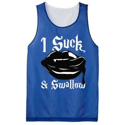 I Suck And Swallow Sexy Vampire Fangs Halloween Costume Mesh Reversible Basketball Jersey Tank