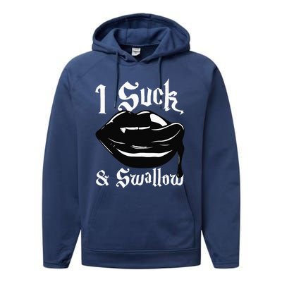 I Suck And Swallow Sexy Vampire Fangs Halloween Costume Performance Fleece Hoodie