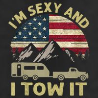 Im Sexy And I Tow It American Flag Caravan Camping American 7 Panel Mesh Trucker Snapback Hat