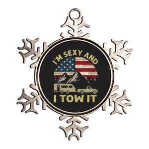 Im Sexy And I Tow It American Flag Caravan Camping American Metallic Star Ornament