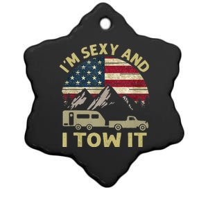 Im Sexy And I Tow It American Flag Caravan Camping American Ceramic Star Ornament