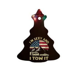 Im Sexy And I Tow It American Flag Caravan Camping American Ceramic Tree Ornament