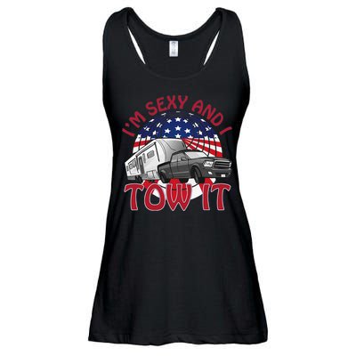 I'm Sexy and I Tow It 5th wheel USA Flag Sunset camping Ladies Essential Flowy Tank