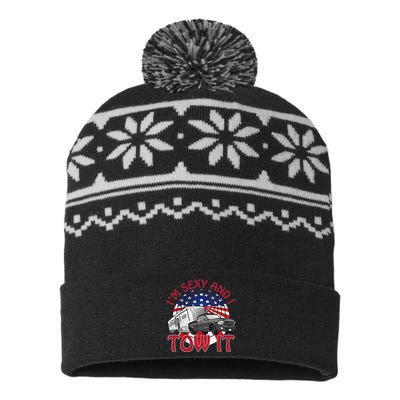 I'm Sexy and I Tow It 5th wheel USA Flag Sunset camping USA-Made Snowflake Beanie