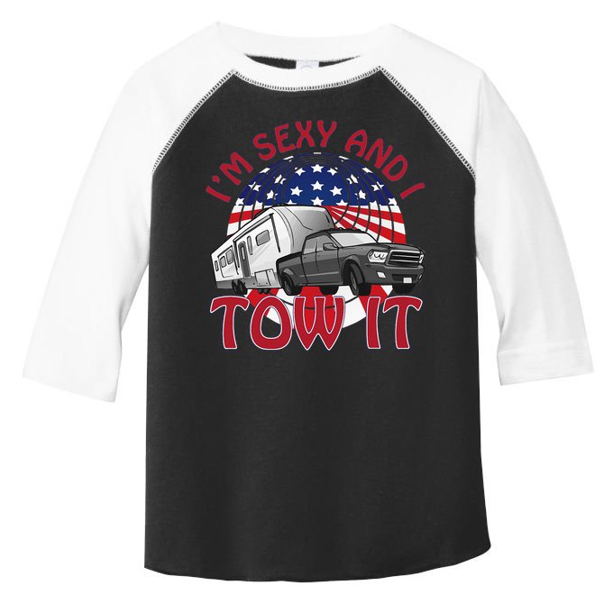 I'm Sexy and I Tow It 5th wheel USA Flag Sunset camping Toddler Fine Jersey T-Shirt