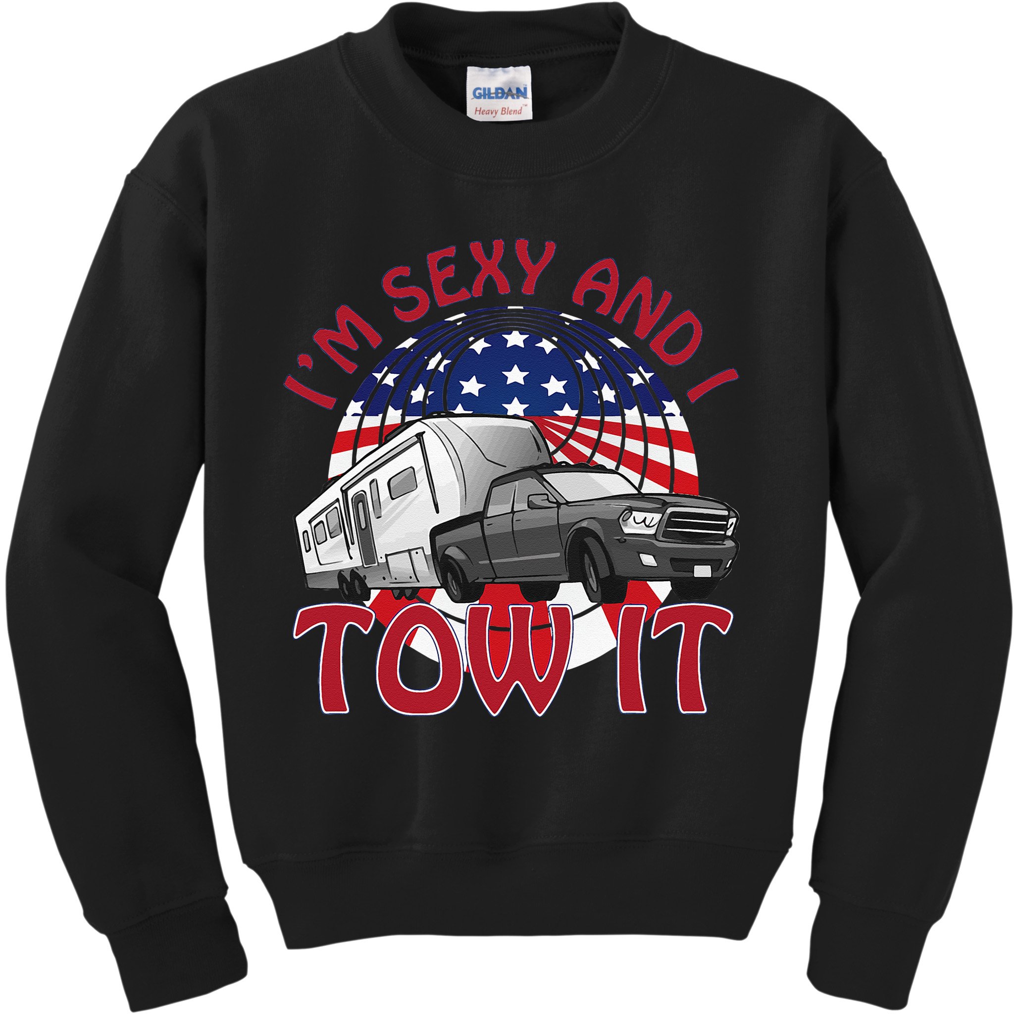 I'm Sexy and I Tow It 5th wheel USA Flag Sunset camping Kids Sweatshirt
