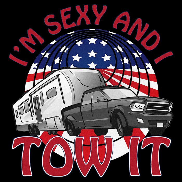 I'm Sexy and I Tow It 5th wheel USA Flag Sunset camping Kids T-Shirt