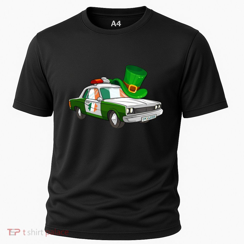 Irish Shamrock American Flag Police Car St Patrick's Day Gift Performance Shirt