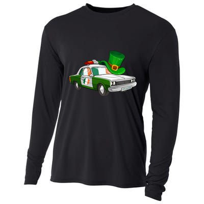 Irish Shamrock American Flag Police Car St Patrick's Day Gift Cooling Performance Long Sleeve Crew