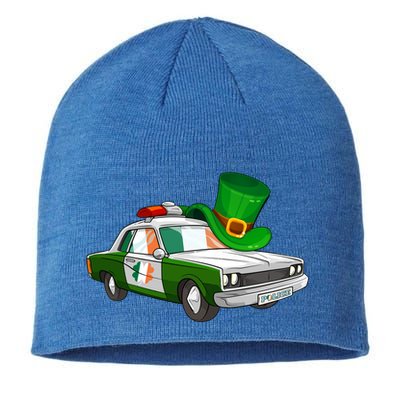 Irish Shamrock American Flag Police Car St Patrick's Day Gift Sustainable Beanie