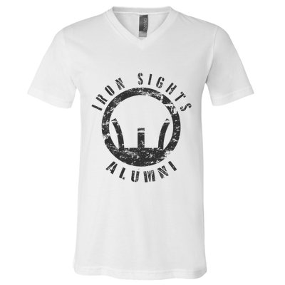 Iron Sights Alumni Boot Camp Shooting Marksmanship Veteran V-Neck T-Shirt