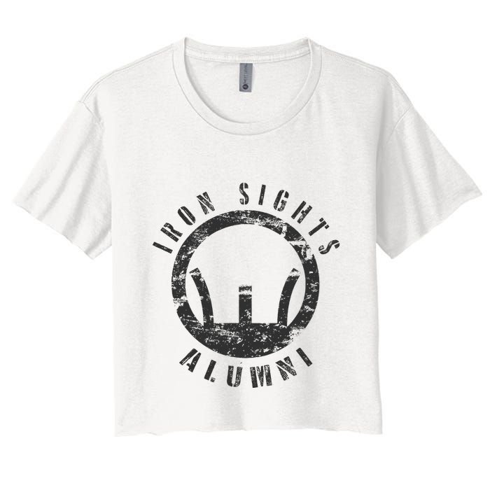 Iron Sights Alumni Boot Camp Shooting Marksmanship Veteran Women's Crop Top Tee