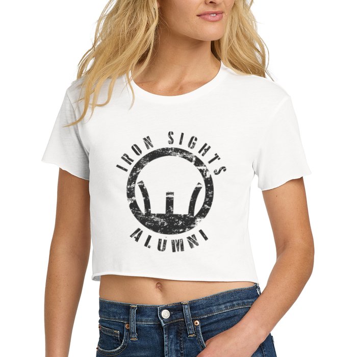 Iron Sights Alumni Boot Camp Shooting Marksmanship Veteran Women's Crop Top Tee
