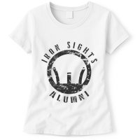 Iron Sights Alumni Boot Camp Shooting Marksmanship Veteran Womens T-Shirt