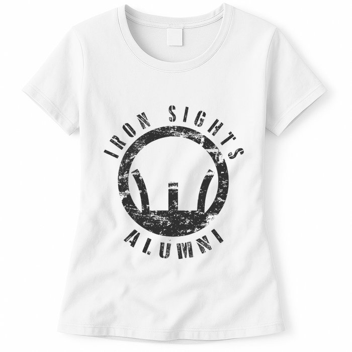 Iron Sights Alumni Boot Camp Shooting Marksmanship Veteran Womens T-Shirt