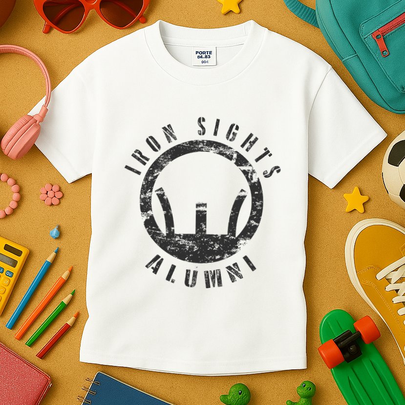 Iron Sights Alumni Boot Camp Shooting Marksmanship Veteran Kids T-Shirt