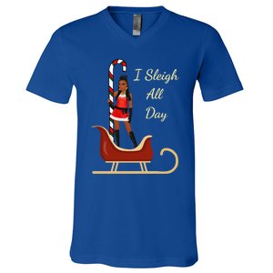 I Sleigh All Day Black Candy Cane Sexy Stripper Pole Dancer Cool Gift V-Neck T-Shirt