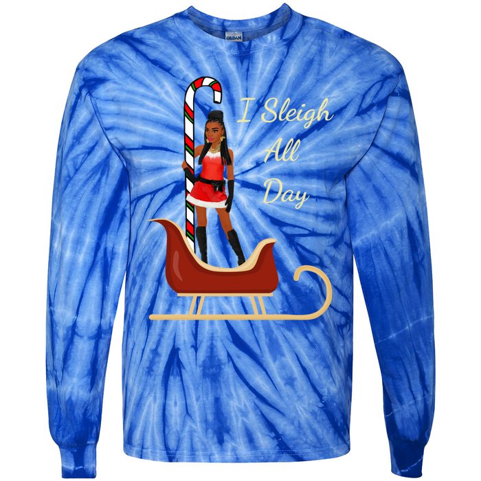 I Sleigh All Day Black Candy Cane Sexy Stripper Pole Dancer Cool Gift Tie-Dye Long Sleeve Shirt