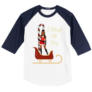 I Sleigh All Day Black Candy Cane Sexy Stripper Pole Dancer Cool Gift Baseball Sleeve Shirt