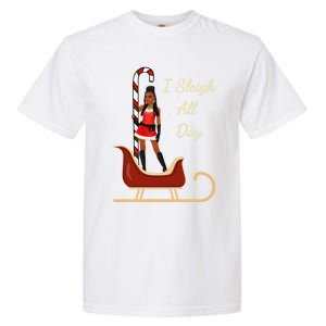 I Sleigh All Day Black Candy Cane Sexy Stripper Pole Dancer Cool Gift Garment-Dyed Heavyweight T-Shirt