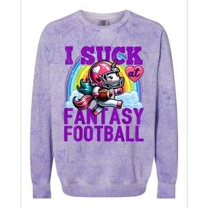 I Suck At Fantasy Football Unicorn Rainbow Loser Colorblast Crewneck Sweatshirt