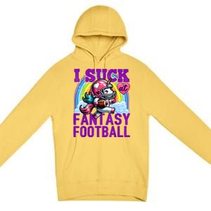 I Suck At Fantasy Football Unicorn Rainbow Loser Premium Pullover Hoodie