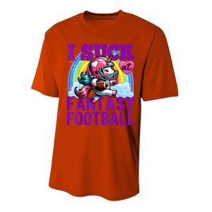 I Suck At Fantasy Football Unicorn Rainbow Loser Performance Sprint T-Shirt