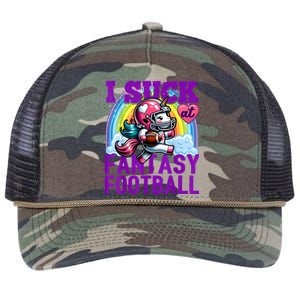 I Suck At Fantasy Football Unicorn Rainbow Loser Retro Rope Trucker Hat Cap