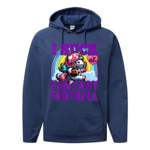 I Suck At Fantasy Football Unicorn Rainbow Loser Performance Fleece Hoodie