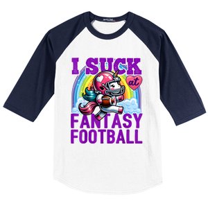 I Suck At Fantasy Football Unicorn Rainbow Loser Baseball Sleeve Shirt