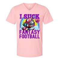 I Suck At Fantasy Football Unicorn Rainbow Loser V-Neck T-Shirt