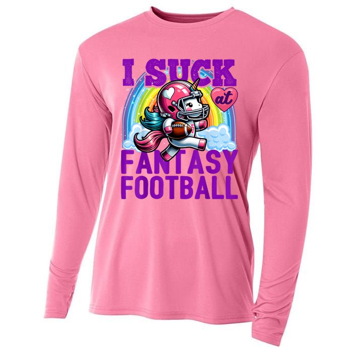 I Suck At Fantasy Football Unicorn Rainbow Loser Cooling Performance Long Sleeve Crew