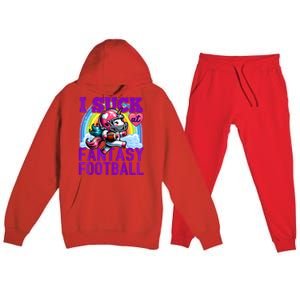 I Suck At Fantasy Football Unicorn Rainbow Loser Premium Hooded Sweatsuit Set