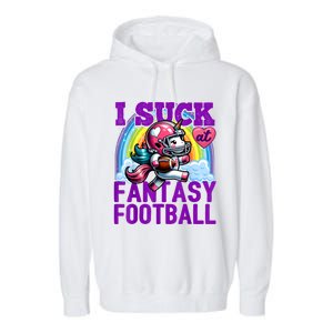 I Suck At Fantasy Football Unicorn Rainbow Loser Garment-Dyed Fleece Hoodie