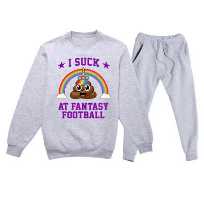 I Suck At Fantasy Football Loser Poop Unicorn Premium Crewneck Sweatsuit Set