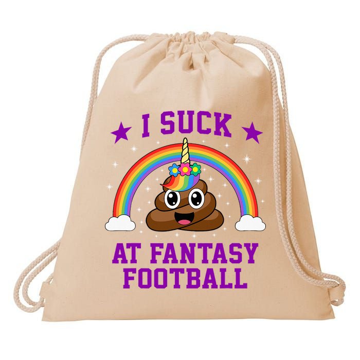 I Suck At Fantasy Football Loser Poop Unicorn Drawstring Bag