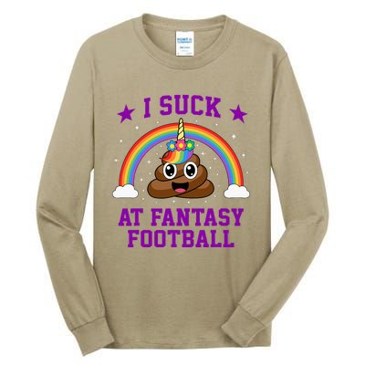 I Suck At Fantasy Football Loser Poop Unicorn Tall Long Sleeve T-Shirt