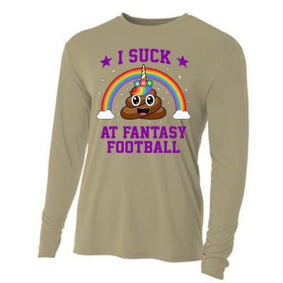 I Suck At Fantasy Football Loser Poop Unicorn Cooling Performance Long Sleeve Crew