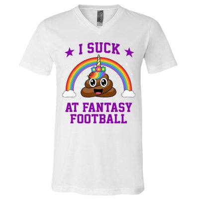 I Suck At Fantasy Football Loser Poop Unicorn V-Neck T-Shirt