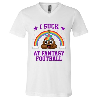 I Suck At Fantasy Football Loser Poop Unicorn V-Neck T-Shirt