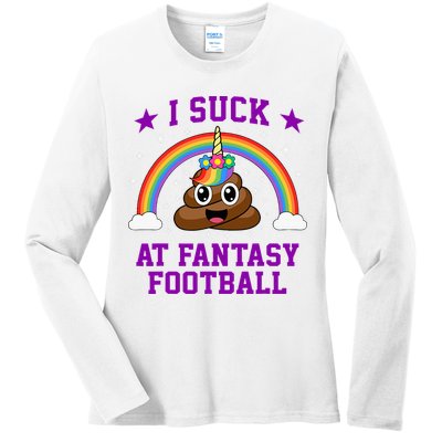 I Suck At Fantasy Football Loser Poop Unicorn Ladies Long Sleeve Shirt