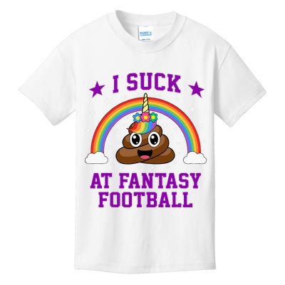 I Suck At Fantasy Football Loser Poop Unicorn Kids T-Shirt
