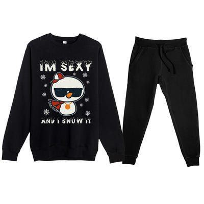 Im Sexy And I Snow It Retro Funny Snowman Premium Crewneck Sweatsuit Set