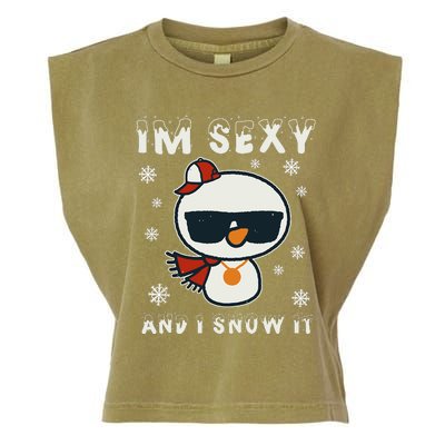 Im Sexy And I Snow It Retro Funny Snowman Garment-Dyed Women's Muscle Tee