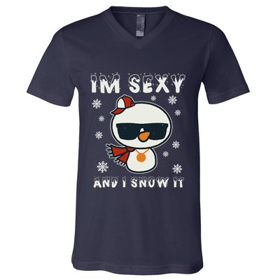 Im Sexy And I Snow It Retro Funny Snowman V-Neck T-Shirt