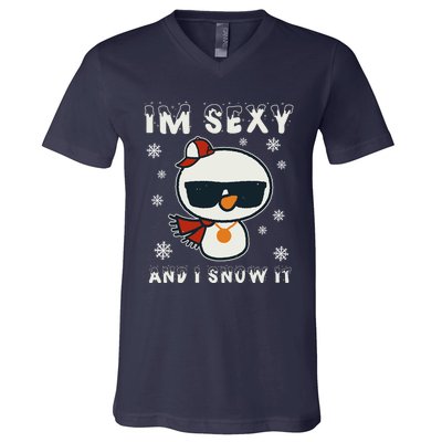 Im Sexy And I Snow It Retro Funny Snowman V-Neck T-Shirt