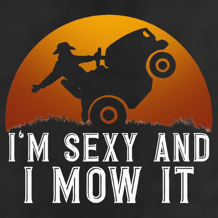 IM Sexy And I Mow It Lawnmower Lawn Mowing Gardener 7 Panel Mesh Trucker Snapback Hat