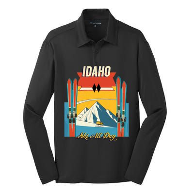 Idaho Ski All Day Cool Gift Retro Vintage Style Skiing Great Gift Silk Touch Performance Long Sleeve Polo