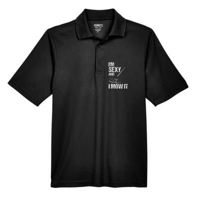 IM Sexy And I Mow It Lawn Mowing Landscapers Men's Origin Performance Pique Polo